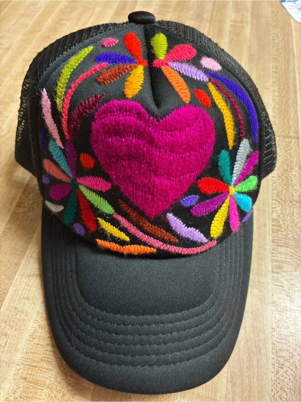 Beautiful Embroidered Ladies Trucker Style Hat-Cap with Mesh Back/Snap Closure